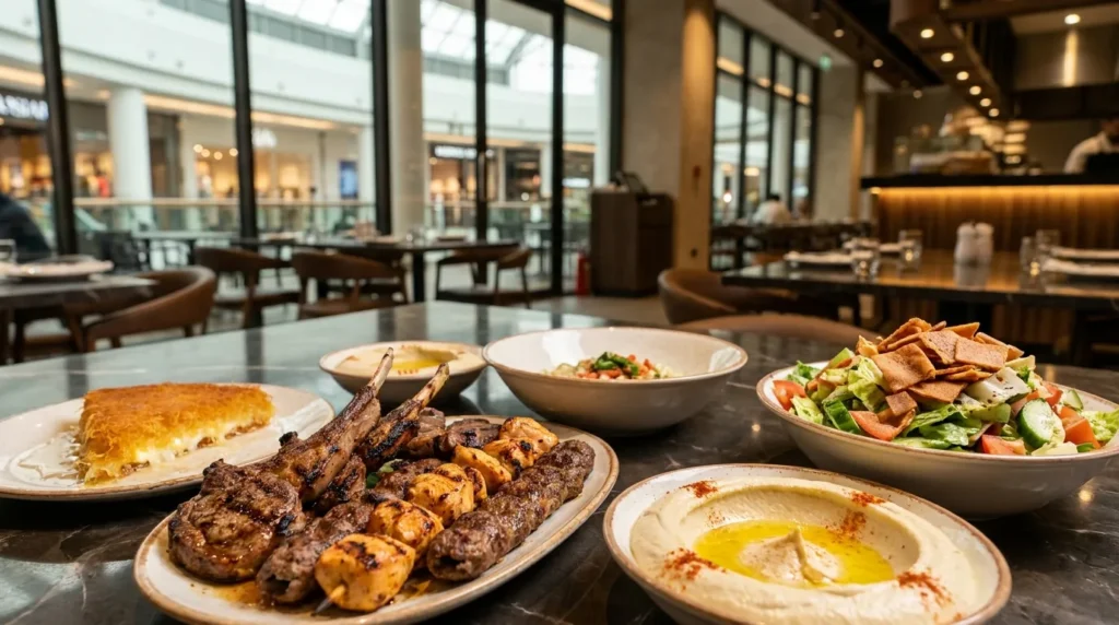 Al Hallab Dubai Mall mixed grill kebabs hummus salad and Lebanese dishes