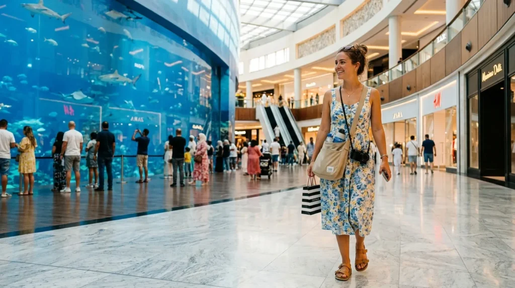 Tourist in dress as per weather in Dubai Mall