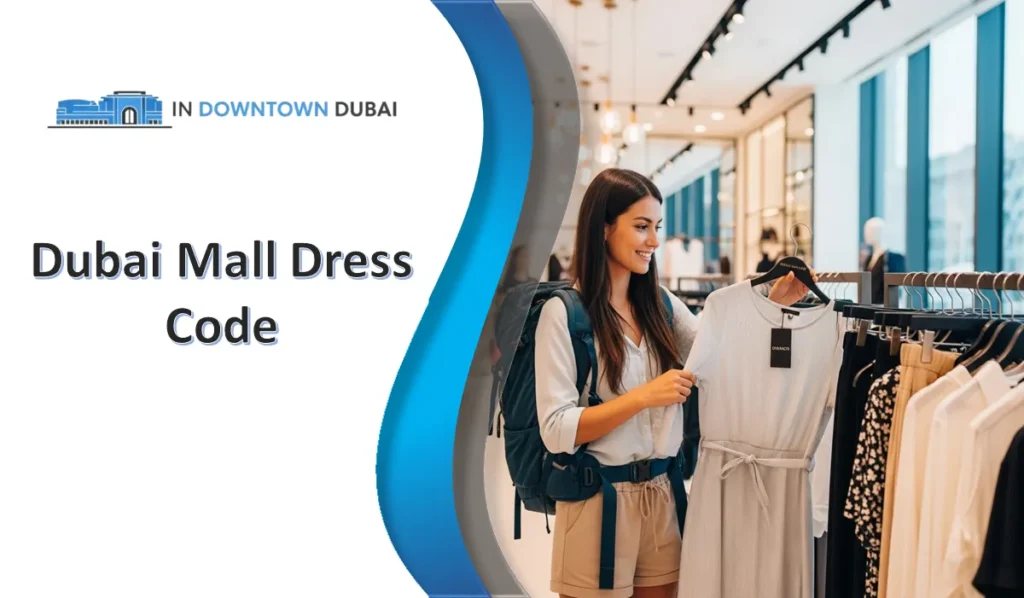 Tourist shopping for clothes inside Dubai Mall while following Dubai Mall dress code guidelines