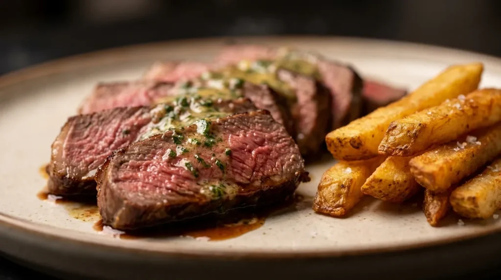 Entrecote Cafe de Paris Dubai Mall steak with fries and signature sauce