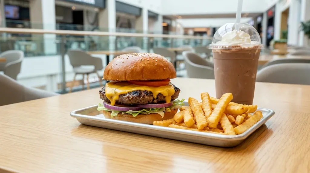 Five Guys Dubai Mall cheeseburger fries and milkshake meal