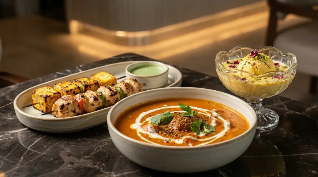 Mausam Dubai Mall butter chicken kebabs paneer and Indian dessert
