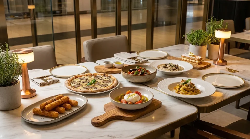 Table Otto Dubai Mall pizza burrata pasta dishes