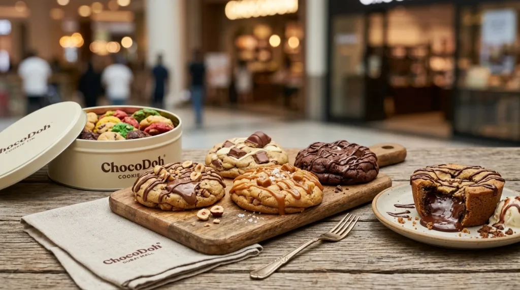 ChocoDoh Dubai Mall cookie dough desserts with Nutella cookies and molten cookie