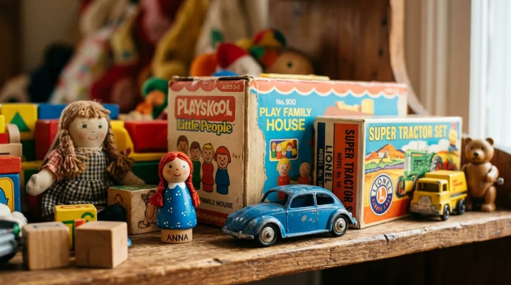 Wooden toys, dolls, and classic toy sets displayed at Toy Corner Dubai Mall