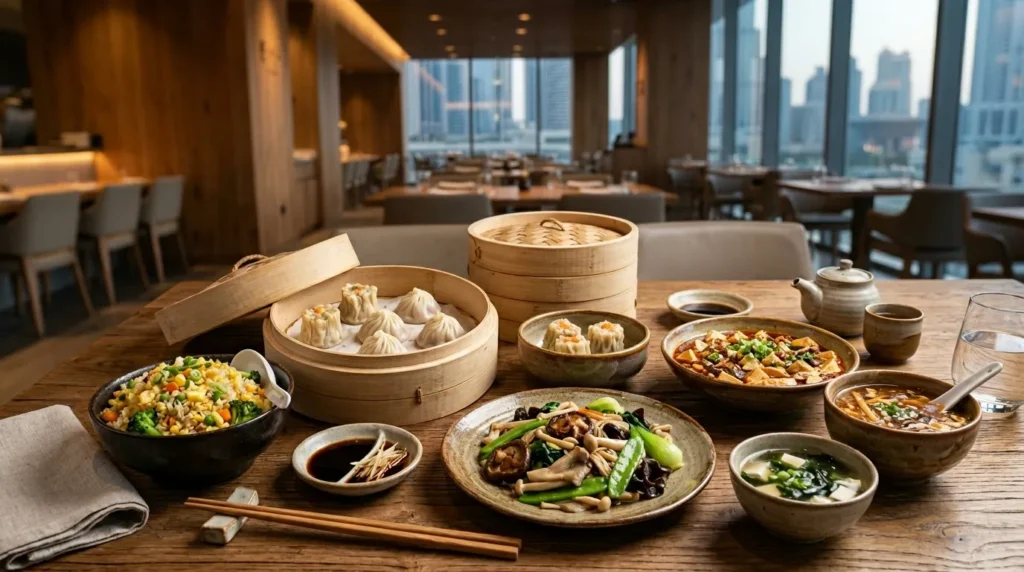 Vegetarian dumplings, soups, and rice dishes at Din Tai Fung Dubai Mall