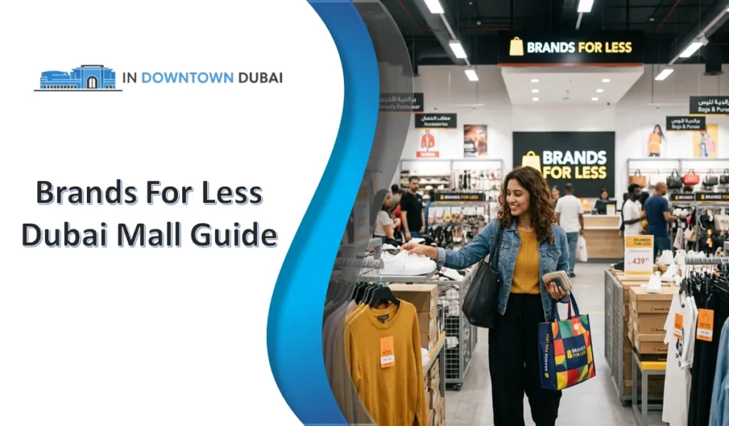 Brands For Less Dubai Mall store with shoppers browsing discounted fashion and accessories
