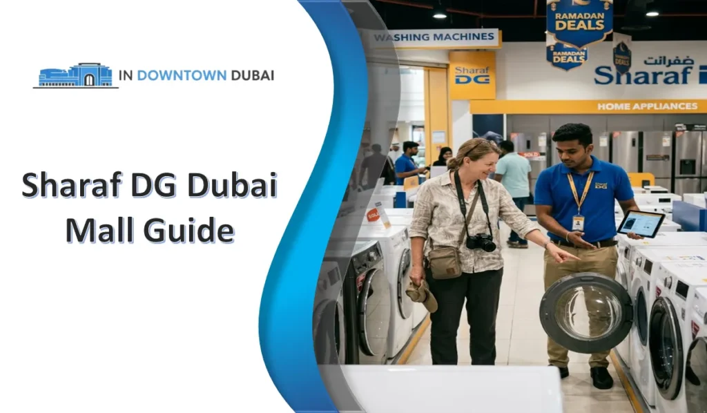 Sharaf DG Dubai Mall: Location, Timings, Contact Number & Products Sharaf DG Dubai Mall guide showing customers shopping for home appliances inside the store