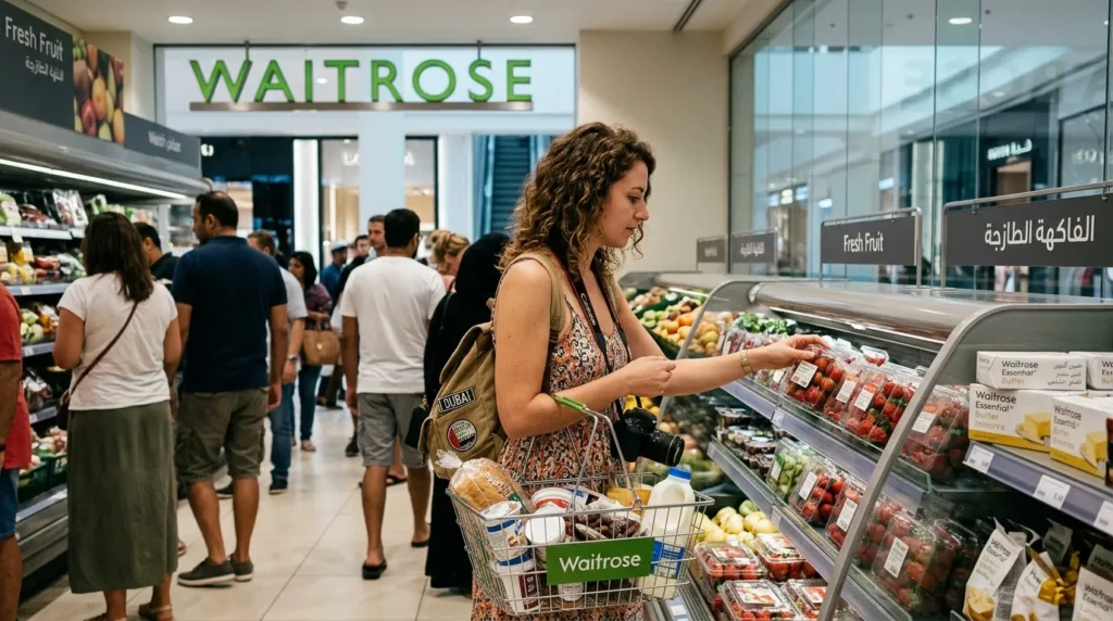 Tourist shopping at Waitrose supermarket in Downtown Dubai