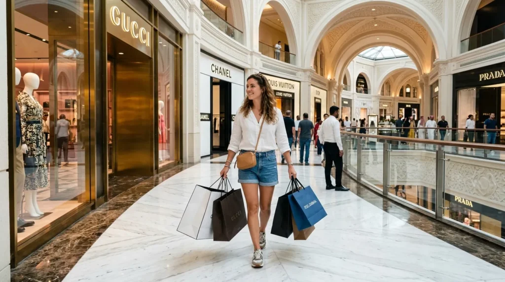 Tourist shopping at Fashion Avenue in Dubai Mall, Downtown Dubai