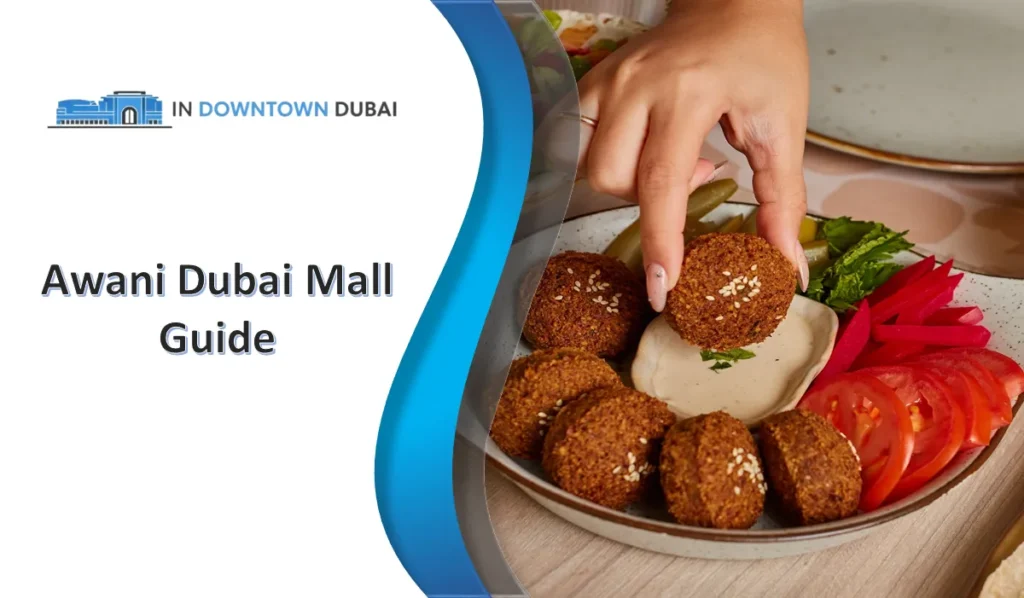 Awani Dubai Mall guide featuring Middle Eastern falafel platter