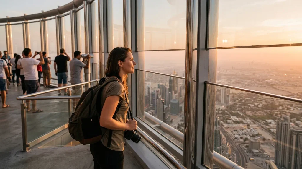 Tourist enjoying sunset at the top Burj Khalifa