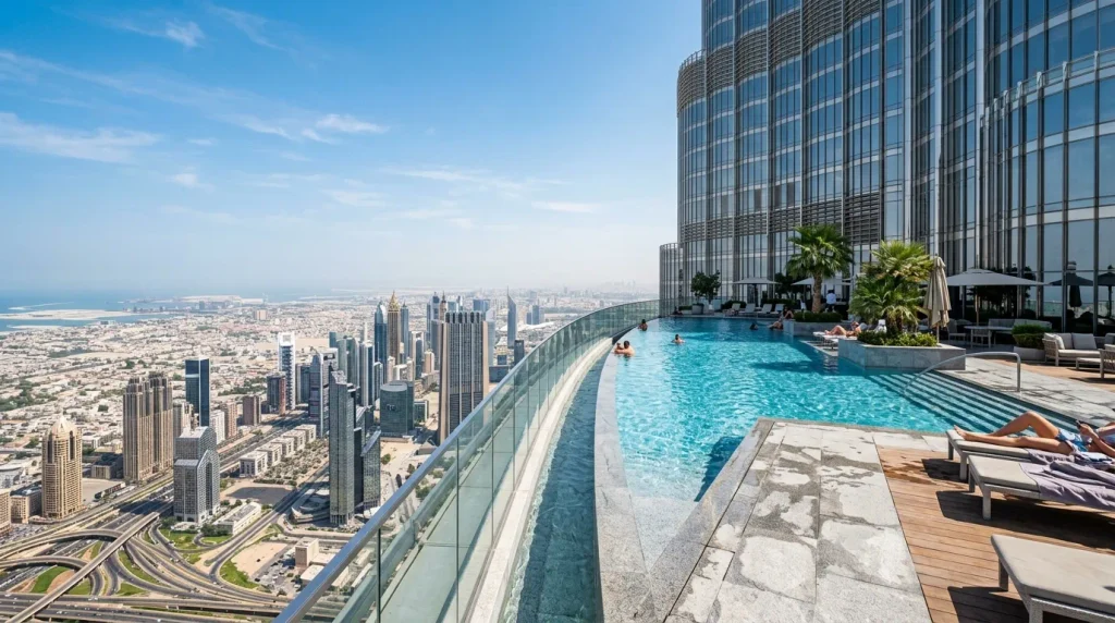 Burj Khalifa Floor 76 swimming pool and Sky Lobby